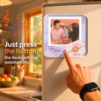 Personalized Sibling Story Rakhi Magnet  Musical Photo Fridge Magnet with Custom Voice Message Unique Raksha Bandhan Gift